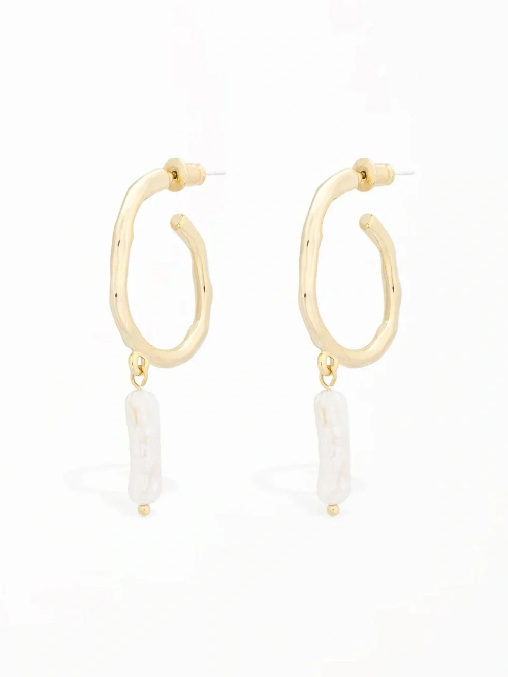 Gold Hoop Earrings with Pearl Drop